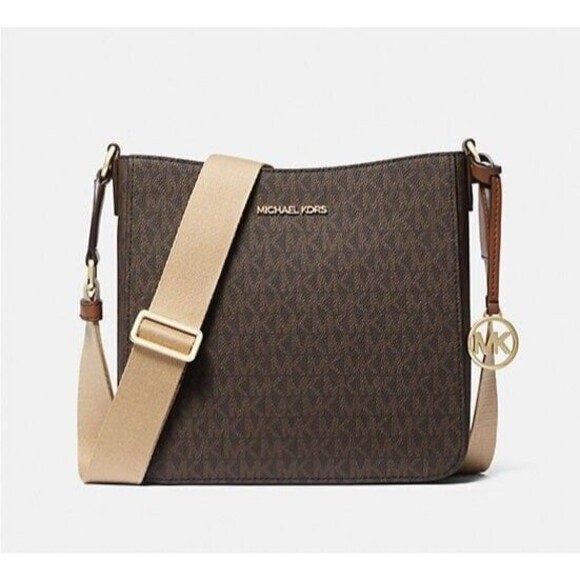 New Michael Kors Jet Set Travel Small Signature Logo Messenger Bag Brown - Picture 1 of 4